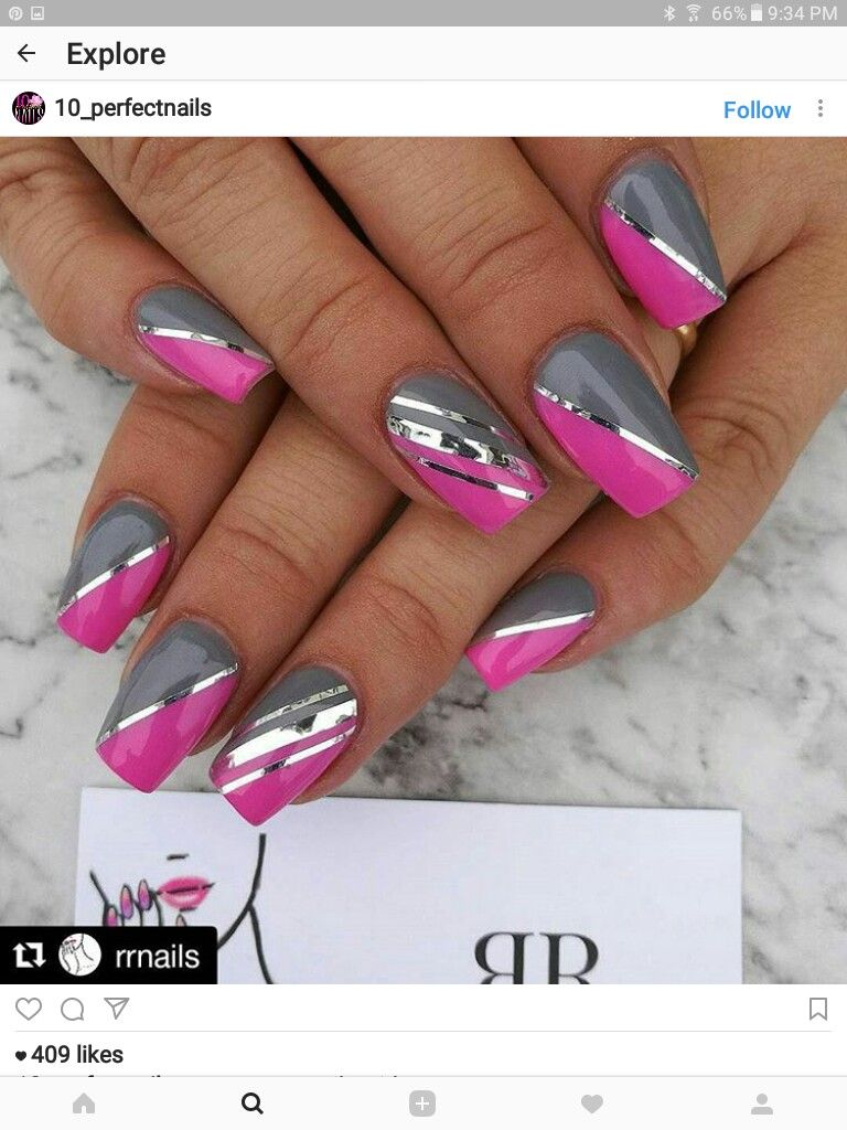 Pin By Anicka Liskova On Nails 2 Pink Nails Pink Nail Designs Pink Grey Nails