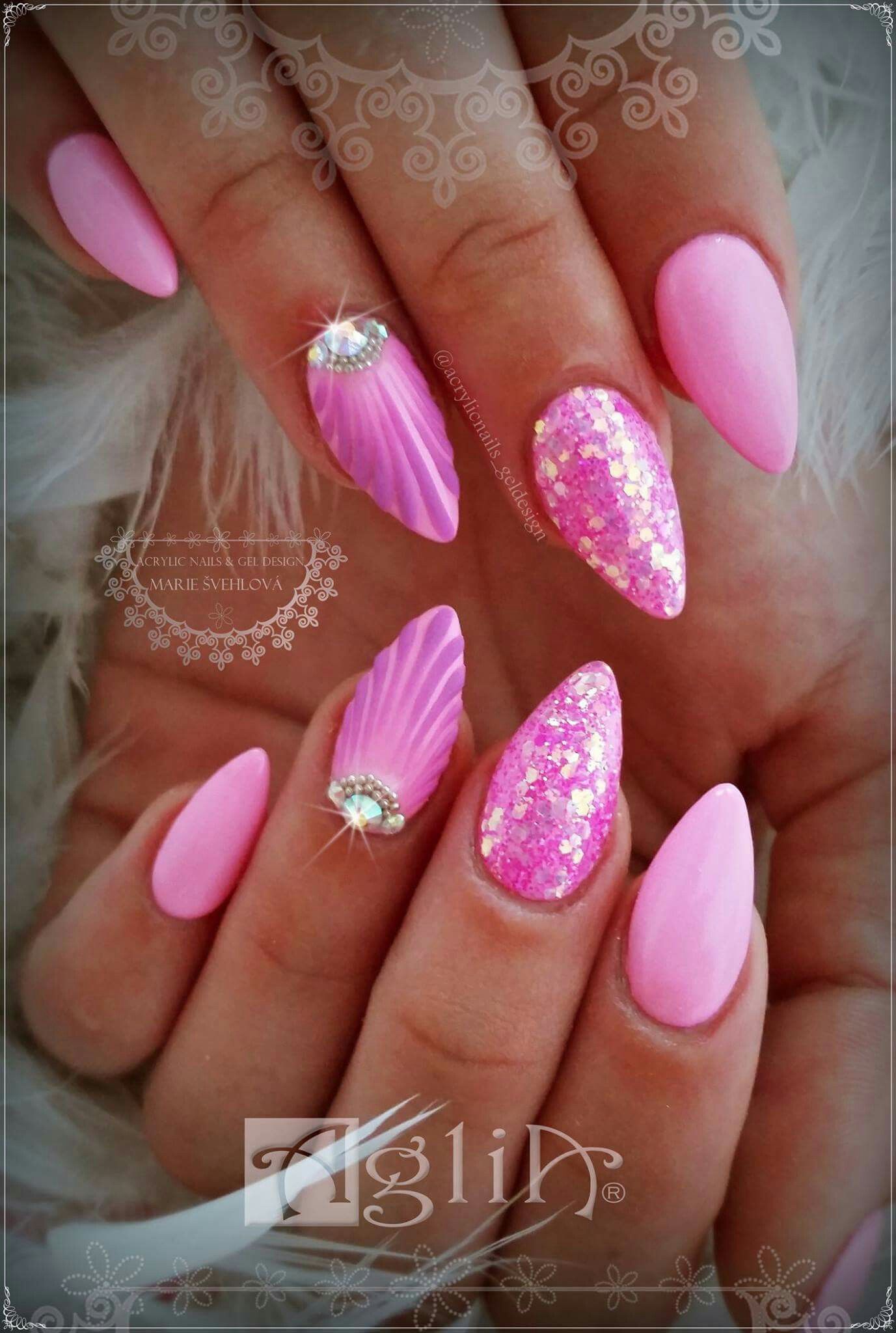 Acrylic Nails Gel Design Pink Nails Shell Nail Design With Images Gelove Nehty Nehty Ruzove Nehty