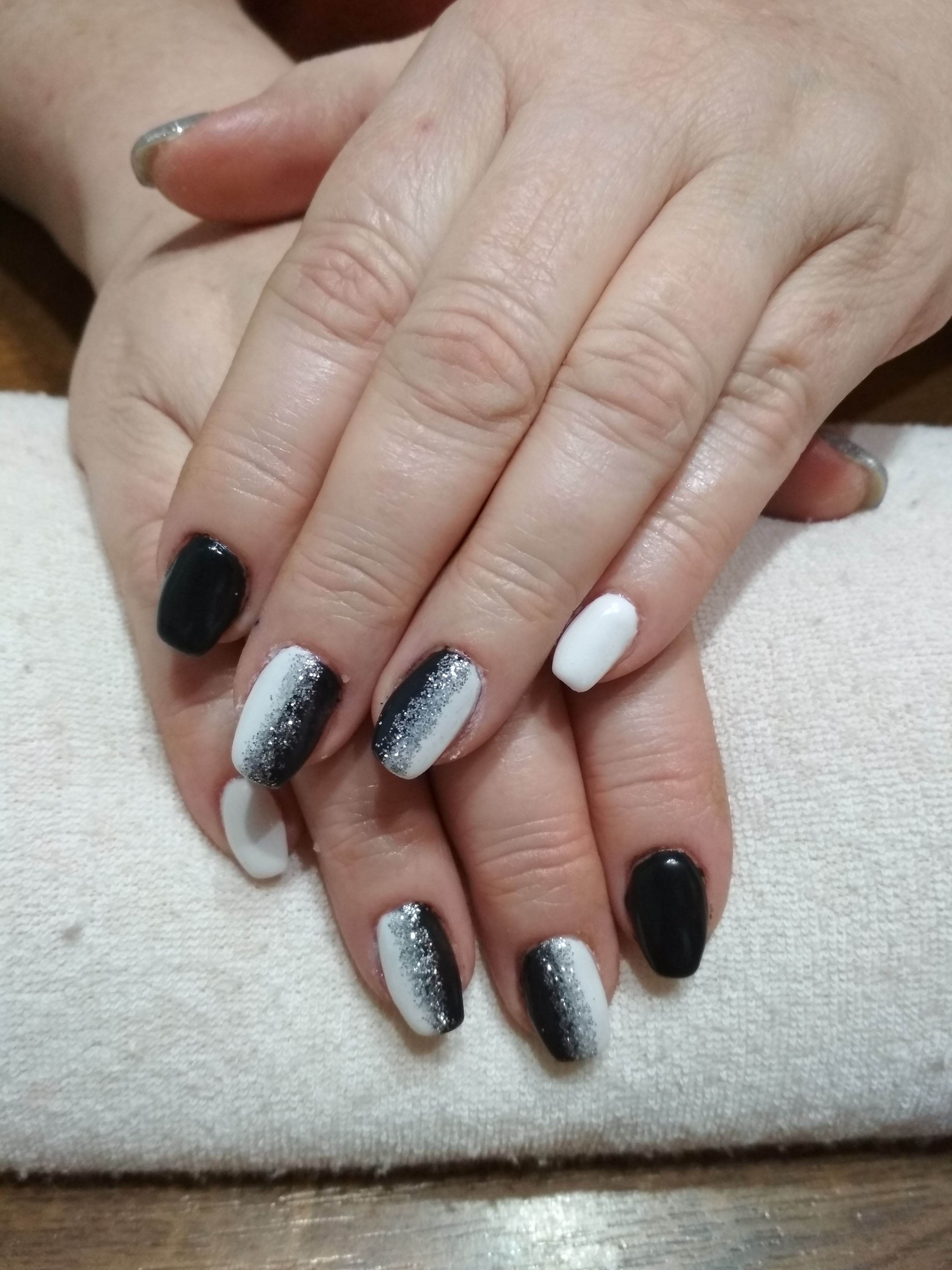 Black And White Nails Black Gel White Gel Silver Glitter Nails White Nails Silver Glitter