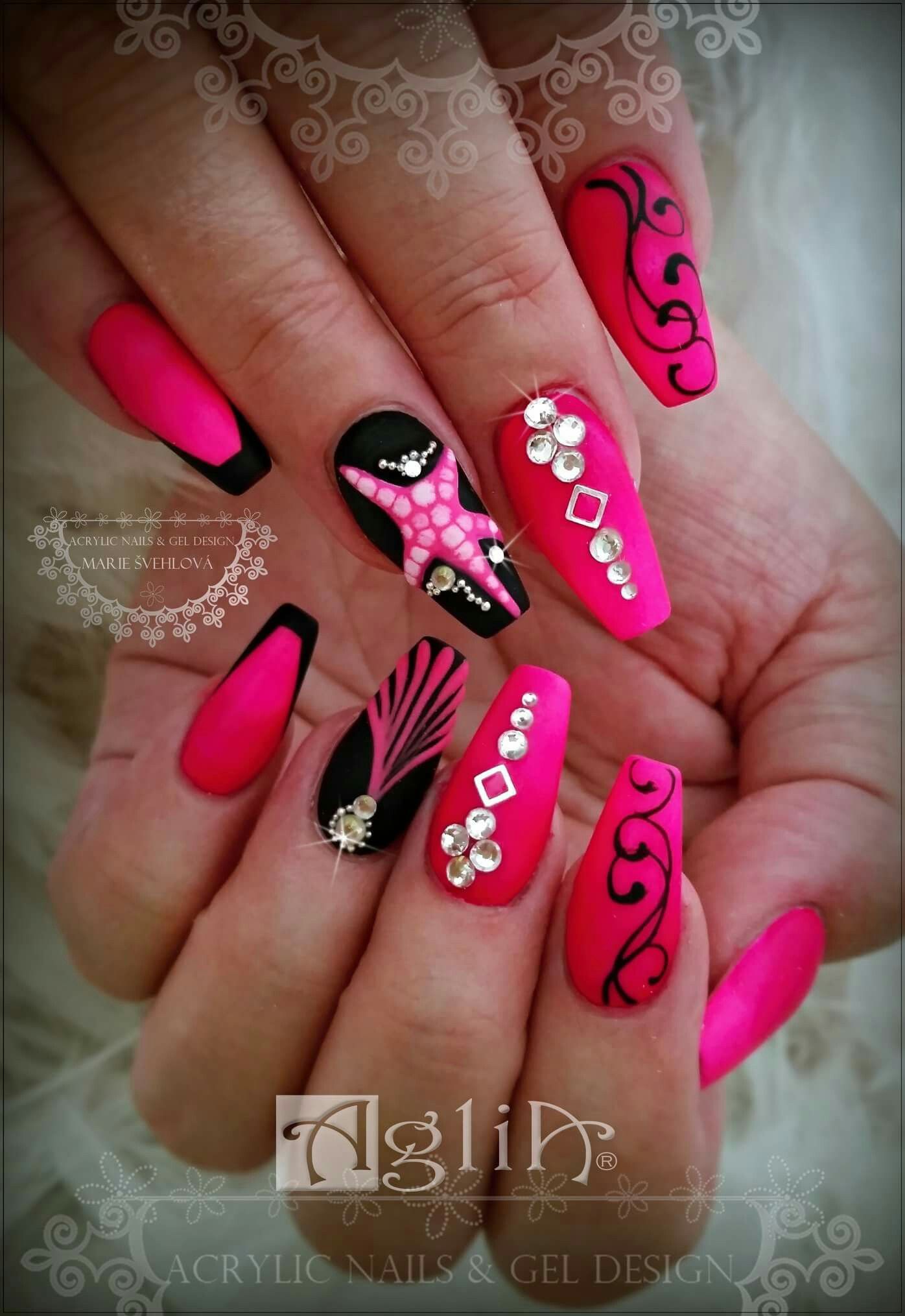 Acrylic Nails Gel Design Neon Pink Nails Summer Nails Neon Pink Nails Glitter Toe Nails Pink Nails
