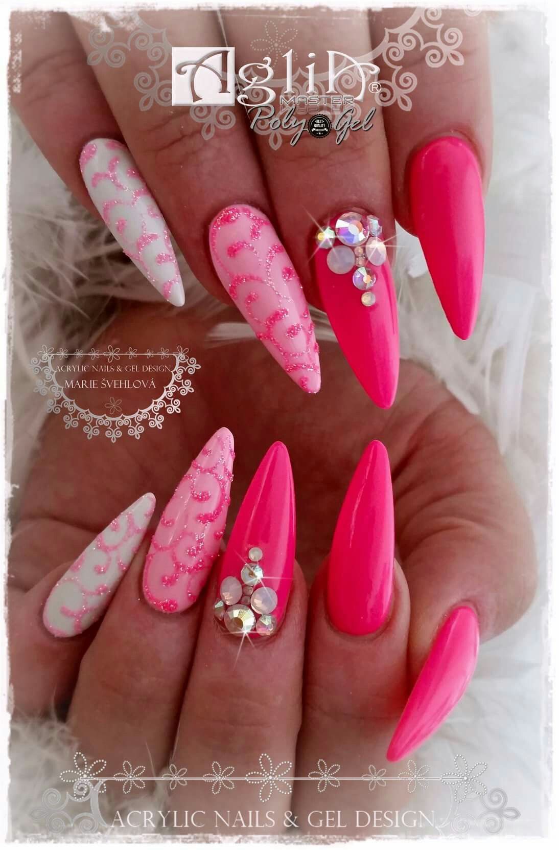 Acrylic Nails Gel Design Long Pink Nails Nehty