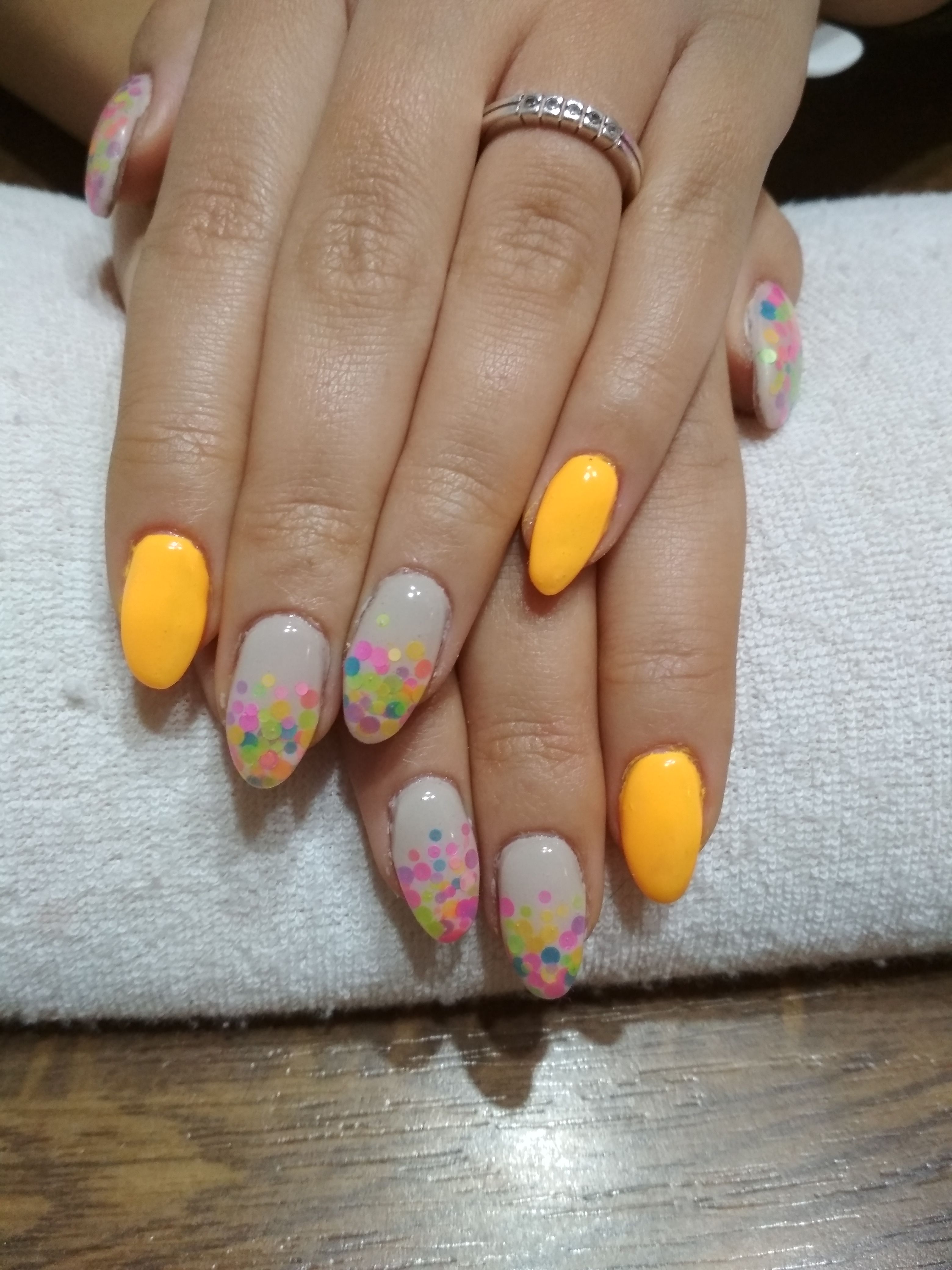 Grey And Orange Gel And Colorful Glitter Gelove Nehty Nehty