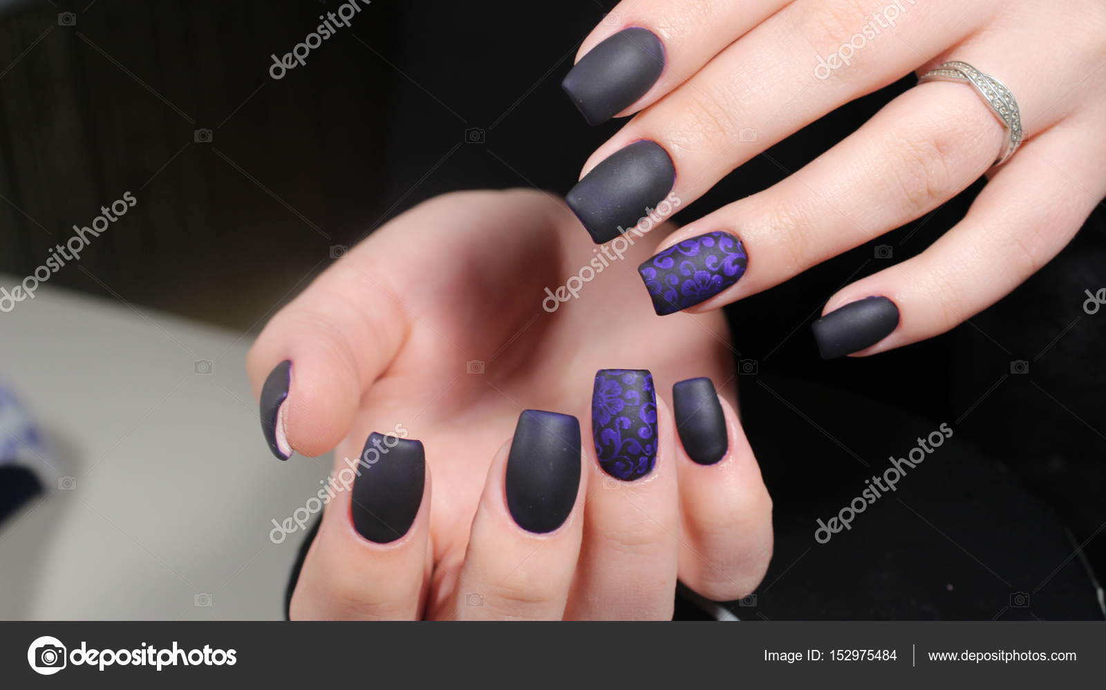 Black And Blue Nail Designs Design Of Manicure Matt Black And Blue Nails Stock Photo C Smirmaxstock 152975484