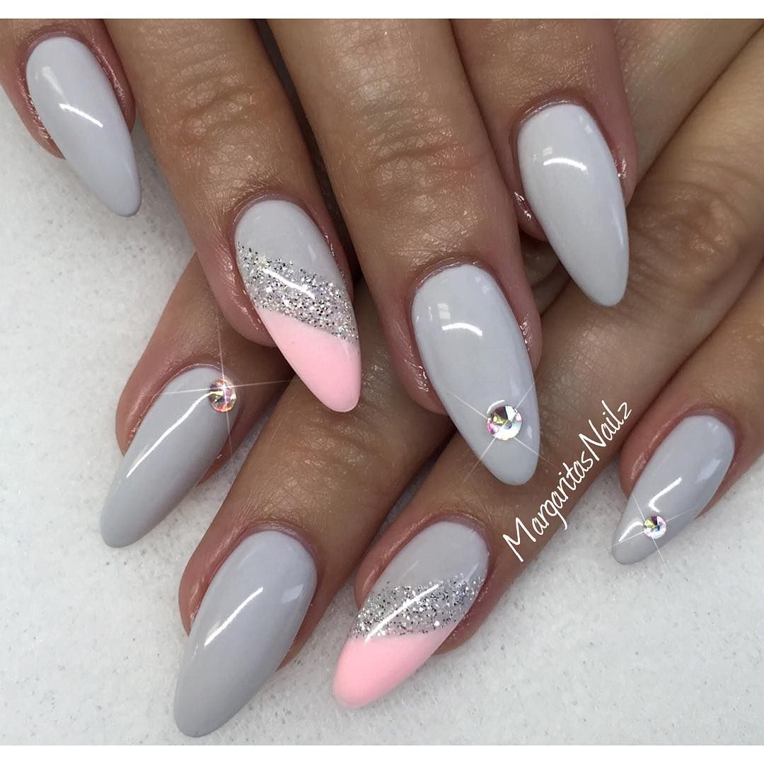 Grey Pink Glossy Nails Nageldesign Glitzernagel Designer Nagel