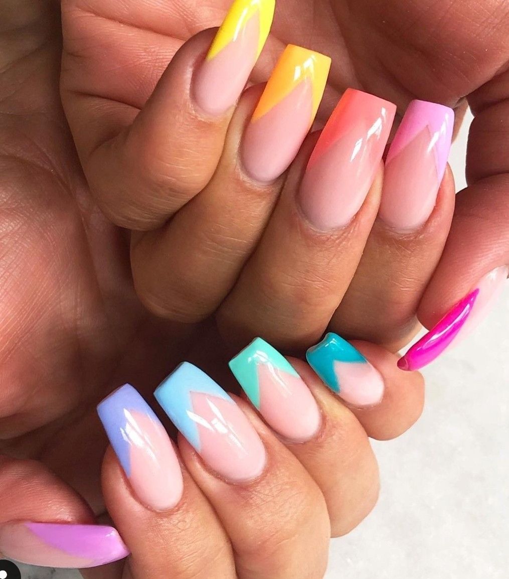 Pin By Niki On Nail Art Obsession French Tip Acrylic Nails Rainbow Nails Best Acrylic Nails