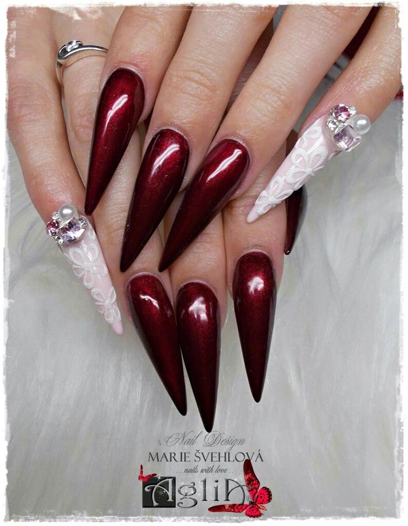 Acrylic Nails Gel Design Dark Red Nails