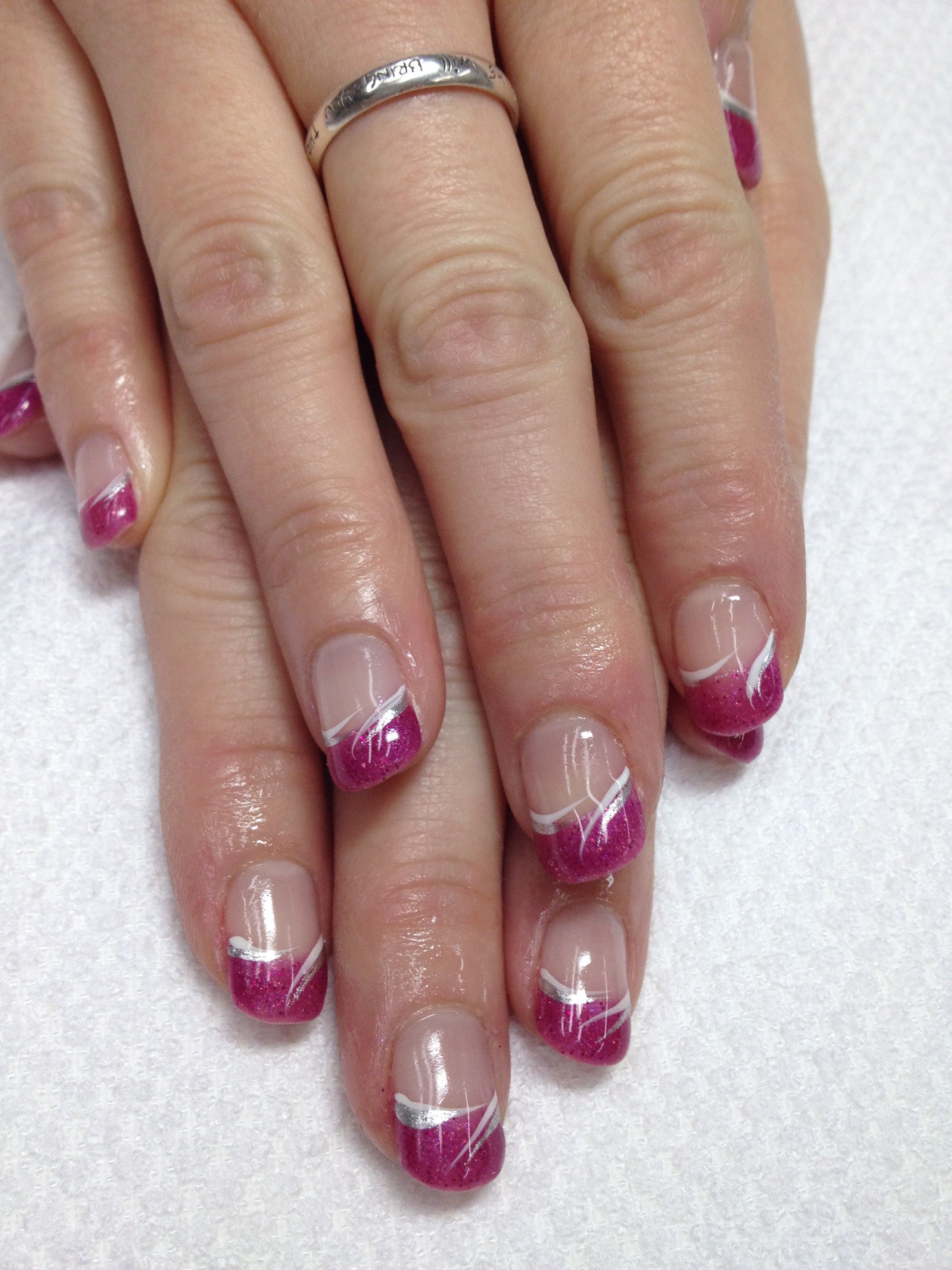 Love These Fun Pink French Gel Nails And Swished Accents Ties The Whole Look Together Of Cours French Manicure Nail Designs Manicure Nail Designs Gel Nails
