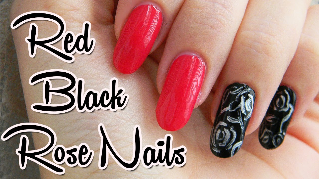 Cerveno Cierne Nechty S Ruzickami Red And Black Nails With Roses Youtube