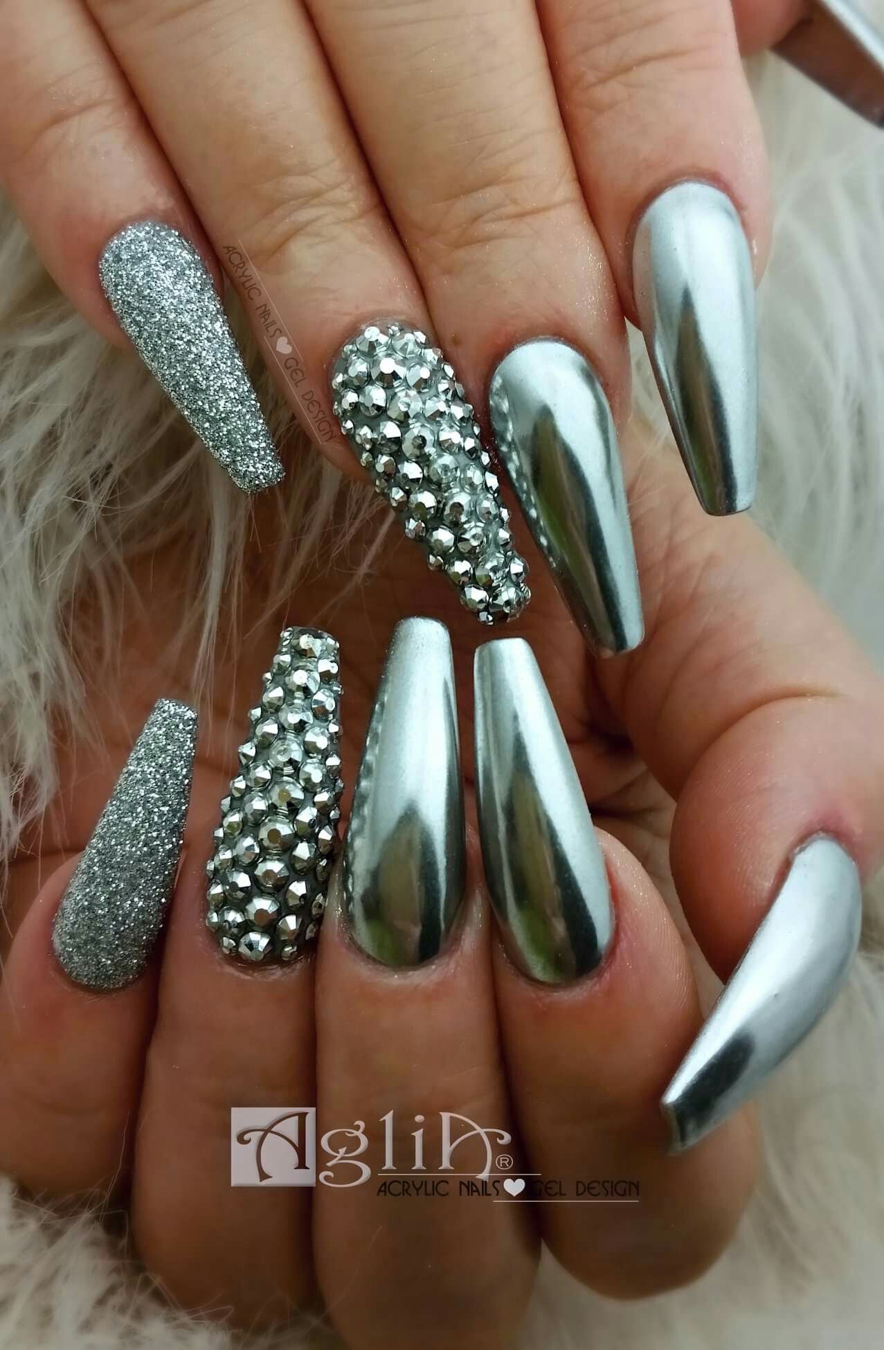 Acrylic Nails Gel Design Chrome Nails Luxury Silver Design Gelove Nehty Nehty Trpytive Nehty