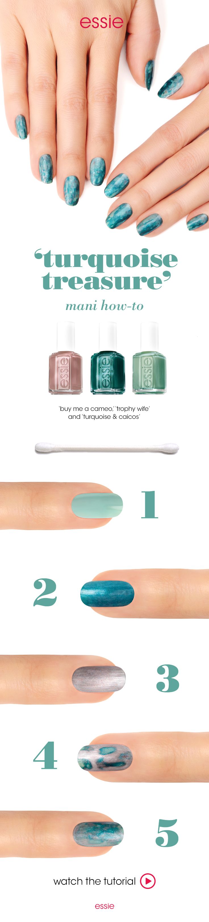 The Soothing Colors Of Turquoise Are Welcome On Any Day The Turquoise Treasure Mani Will Surely Live Up To It S Sophisticated Essie Nail Nails Pretty Nails