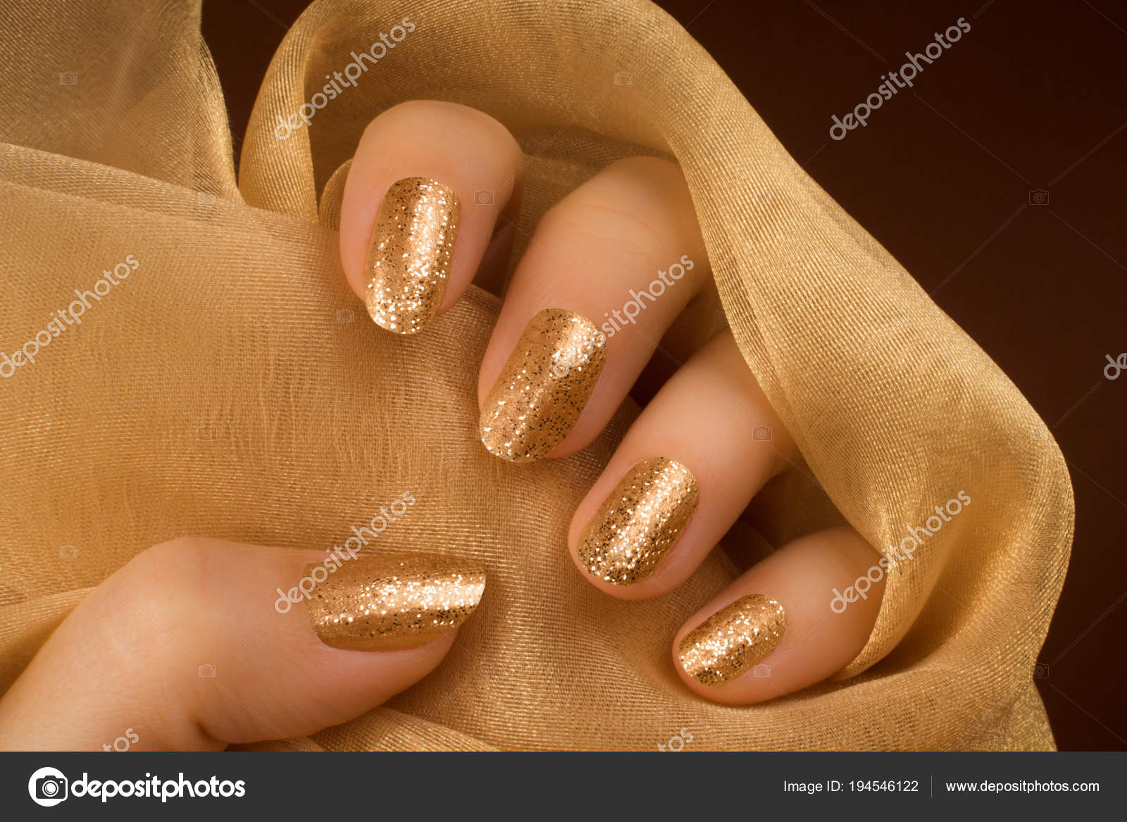 Glittered Golden Nails Manicure Stock Photo C Gyurma 194546122