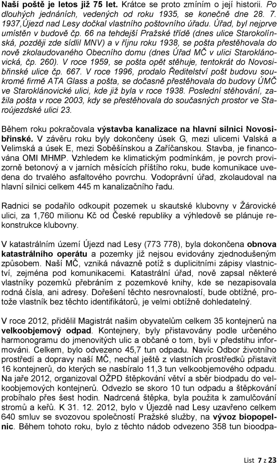 Rocni Kronikarsky Zapis Za Rok 2012 Obce Praha 21 Ujezd Nad Lesy Pdf Stazeni Zdarma