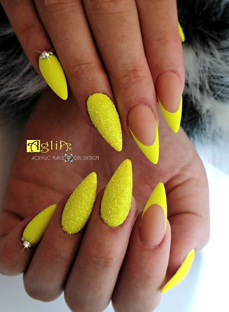 Acrylic Nails Gel Design Neon Yellow Nails