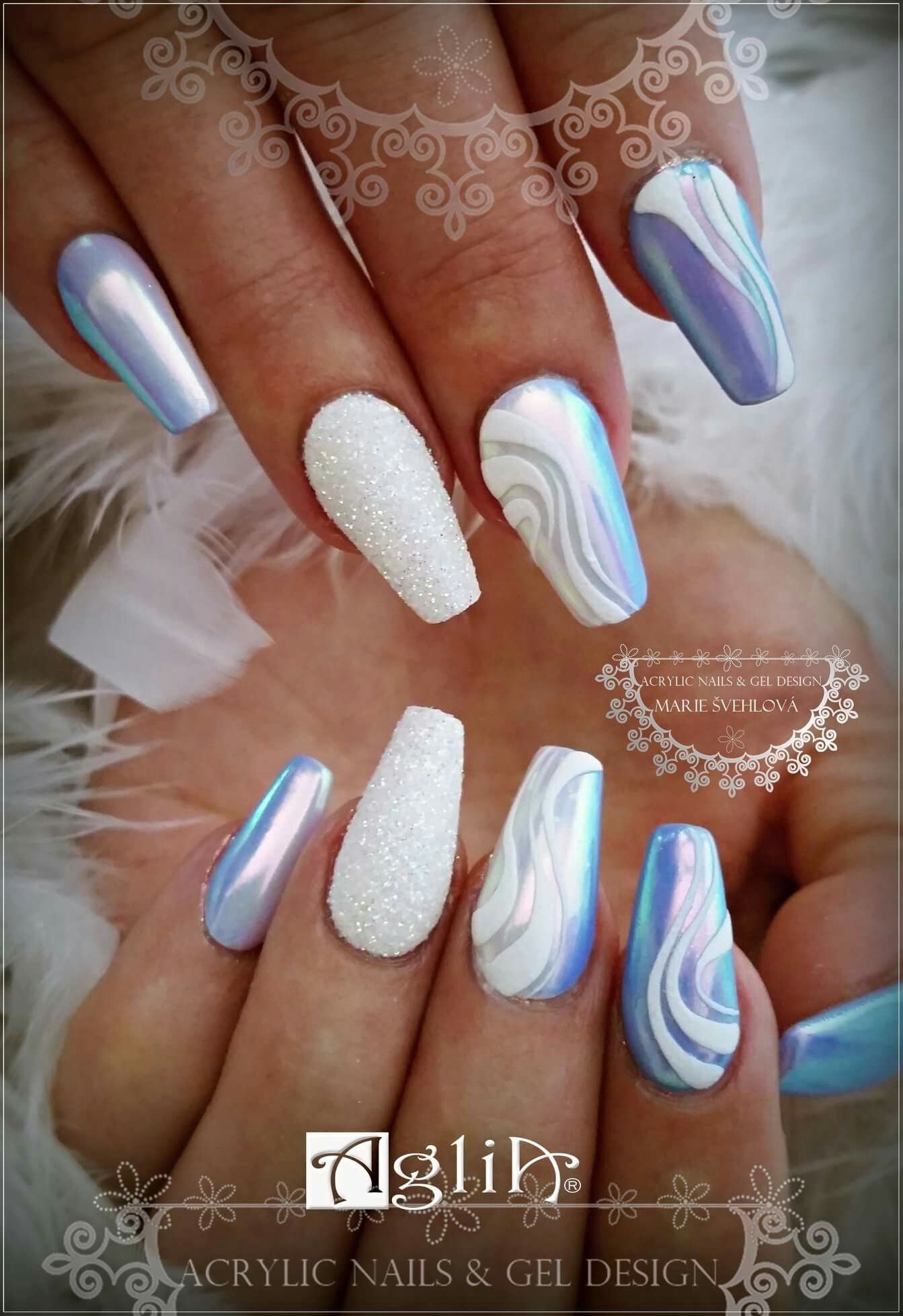 Acrylic Nails Gel Design Bluewhite Aurora Pigment Nehty