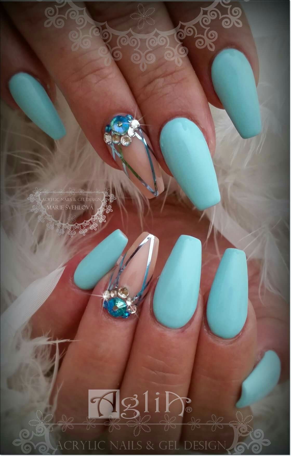 Acrylic Nails Gel Design Summer Nails Modre Nehty Nehet Gelove Nehty