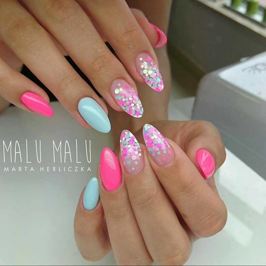 Pretty Almond Shaped Nails Nail Art With Glitter Summer Gel Nails Gorgeous Nails Trendy Nails