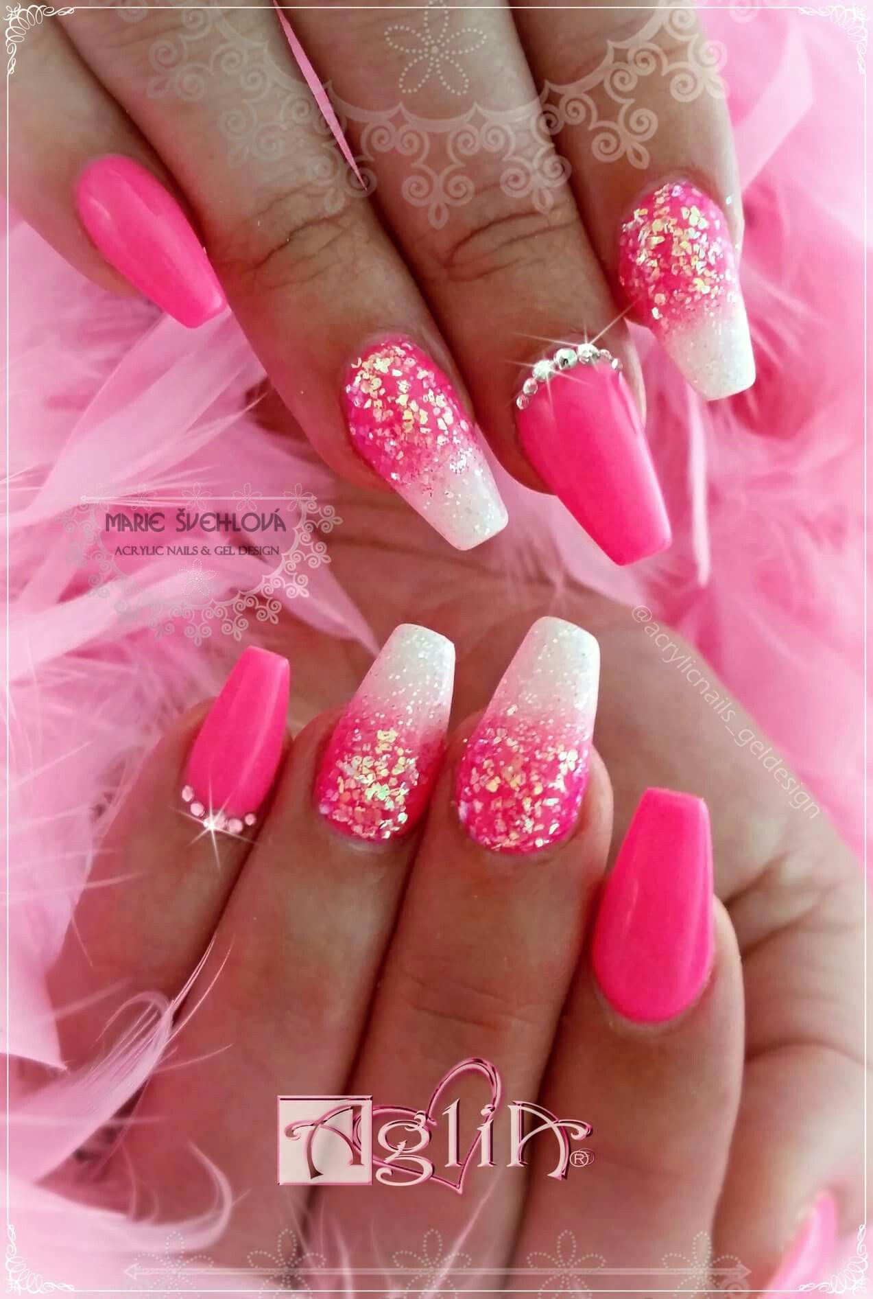 Pink Pink Pink Acrylic Nails Gel Design Nehty