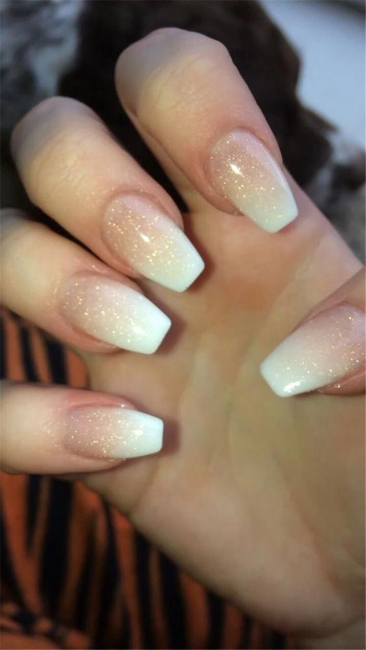 French Ombre Nails With Gold Glitter Baby Boomer Coffin Nails Ombre Nails Acrylic Nails Ombrenail