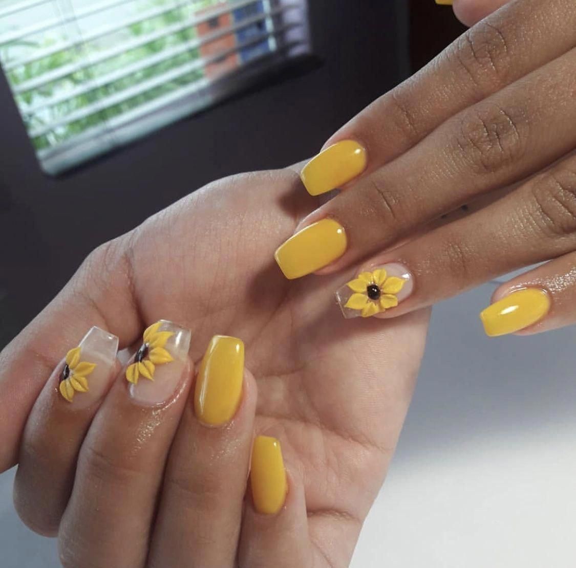 Nailart Yellow Acrylics Sunflower Design Nails 2018 Beautifulacrylicnails Acrylicnailsalmond Nehty