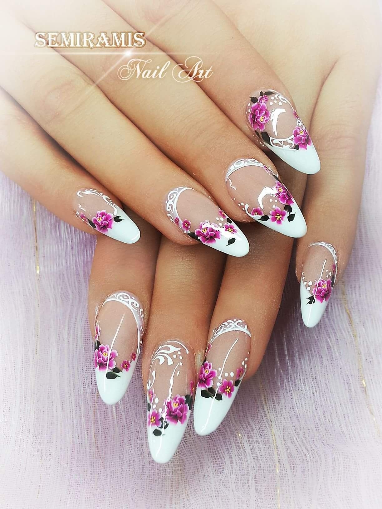 Gel French Nails Flower Water Stickers White Lines Gelove Nehty Nehty Letni Nehty