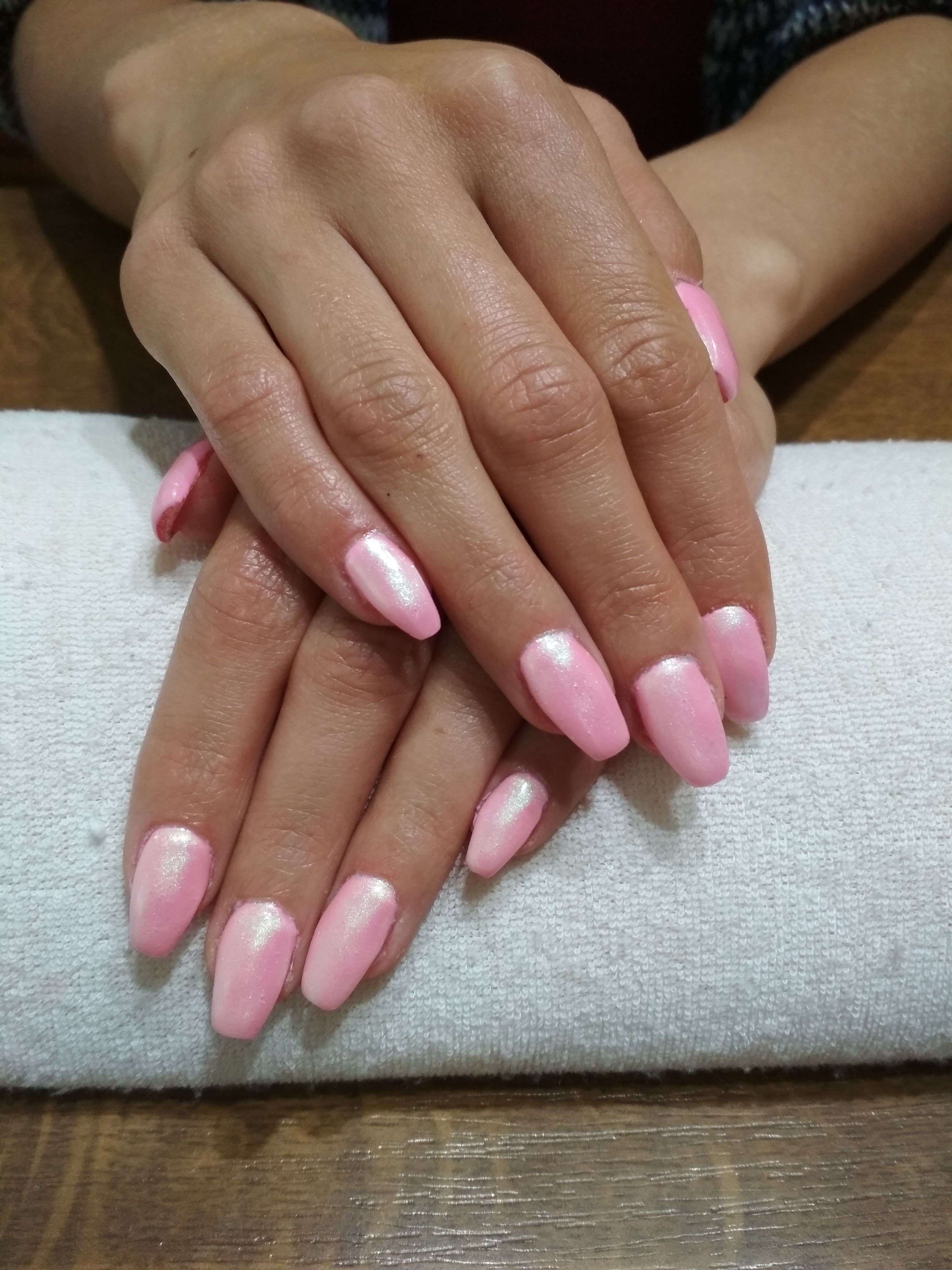 Pink Gel And Chrome Nails Pink Gel