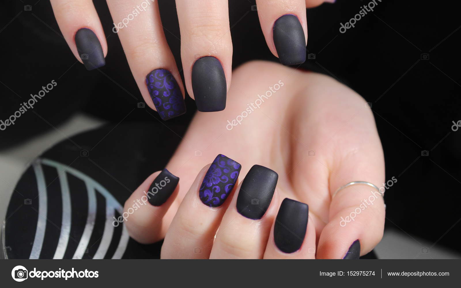Design Of Manicure Matt Black And Blue Nails Stock Photo C Smirmaxstock 152975274
